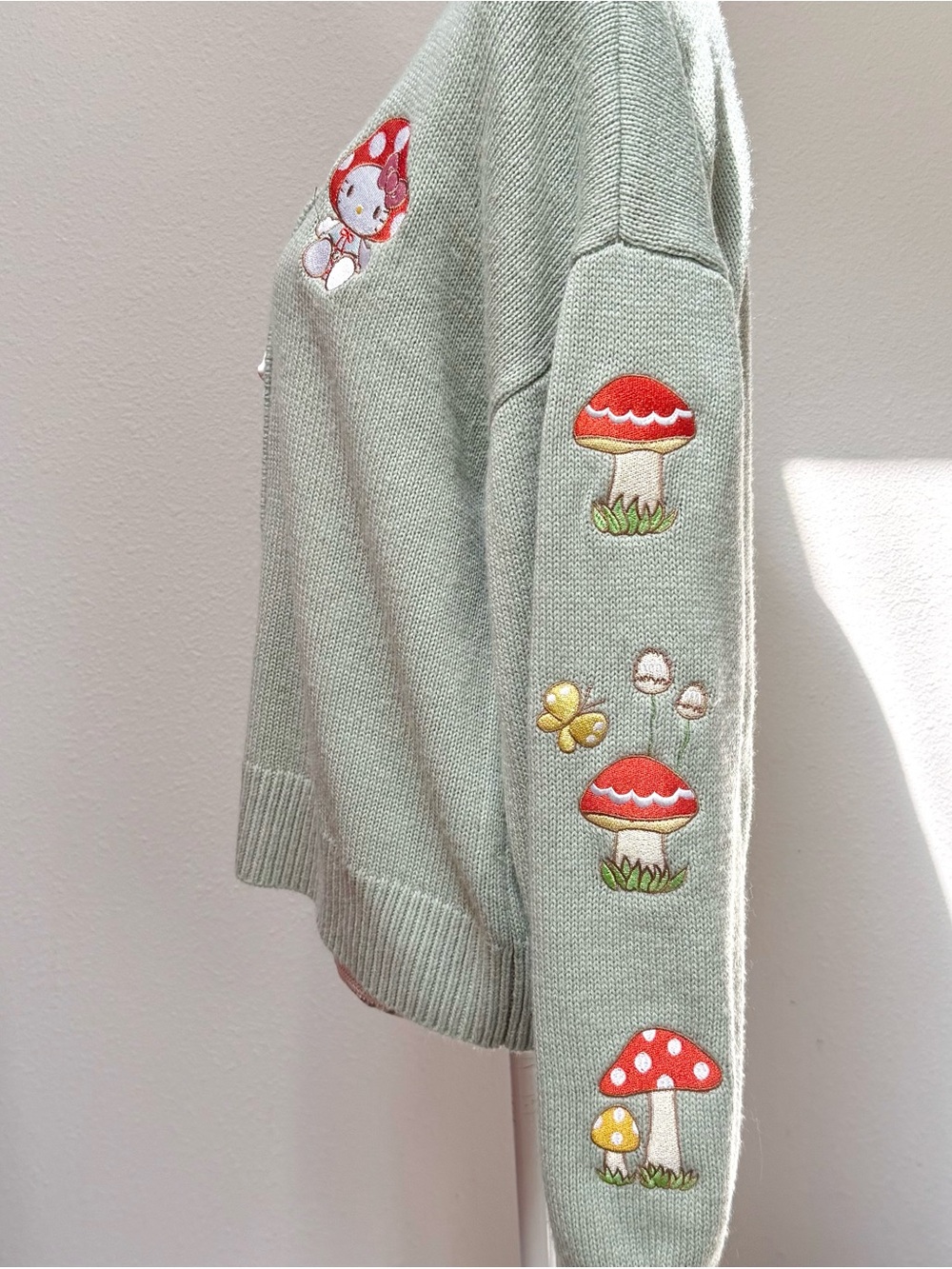 Hello Kitty Mushroom Cardigan Sage Green Kawaii Fairy Grunge Sanrio Hot Topic - Picture 3 of 7